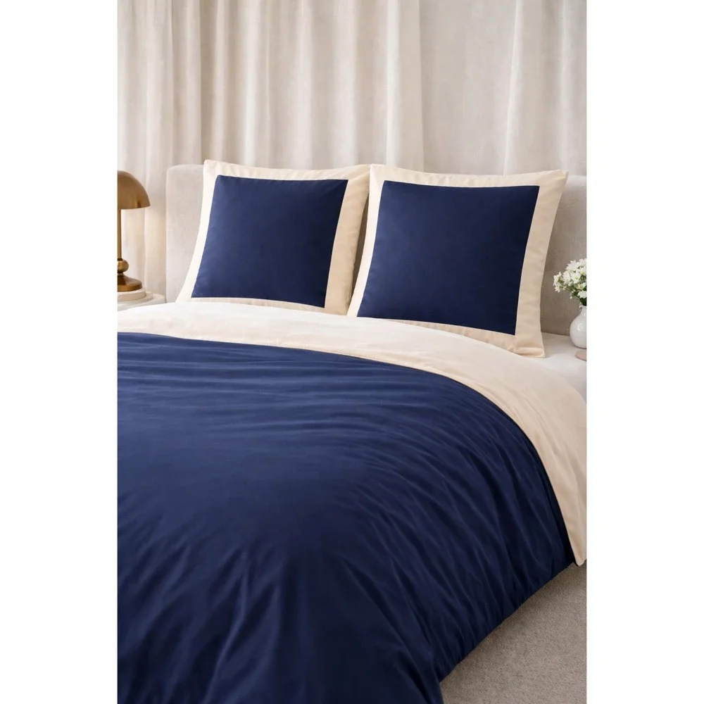 Frette Navy‎ Blue Duvet Cover + Euro Sham Set Luxury Italian Bedding Size King